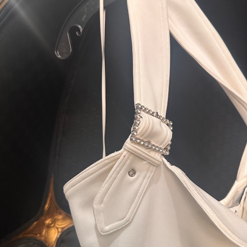 AREA Crystal Buckle Mini White Dress with Rhinestone Detail, Size M, Never worn - Picture 3 of 12
